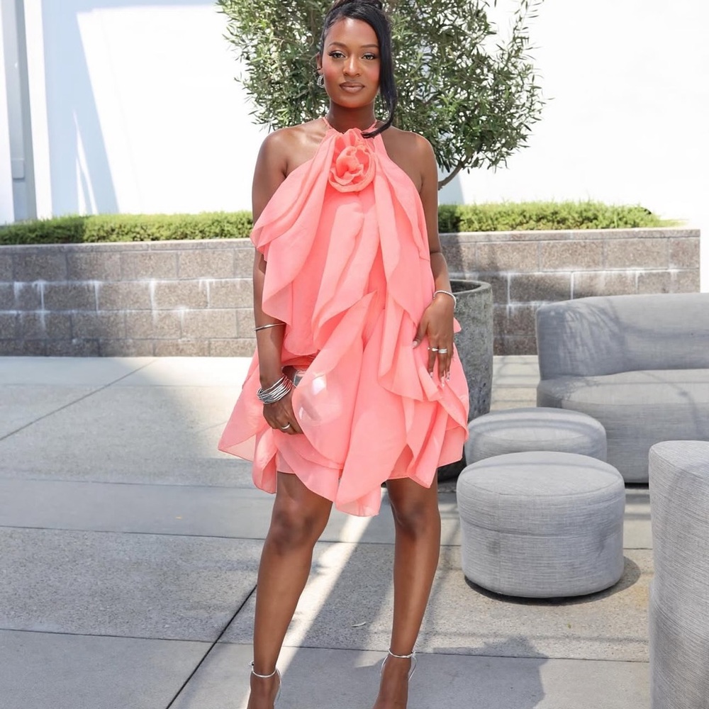 Elegant Coral Halter Dress